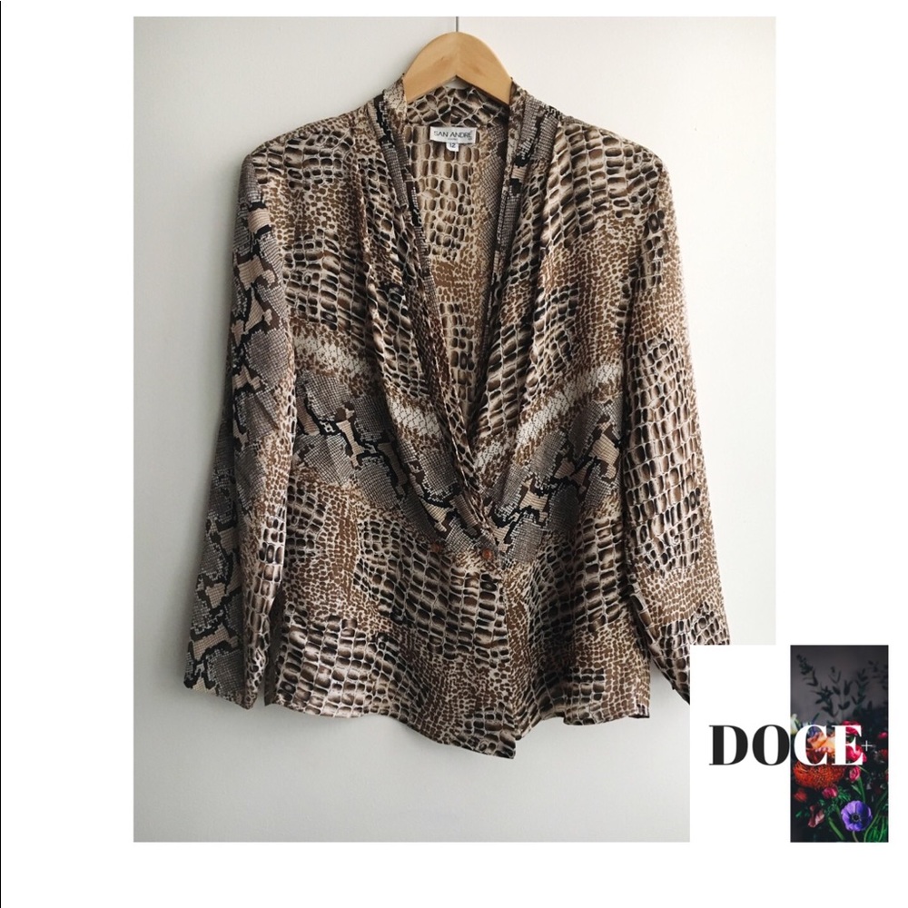 VINTAGE SAN ANDRE 1993 Python Print Deep-V Blouse